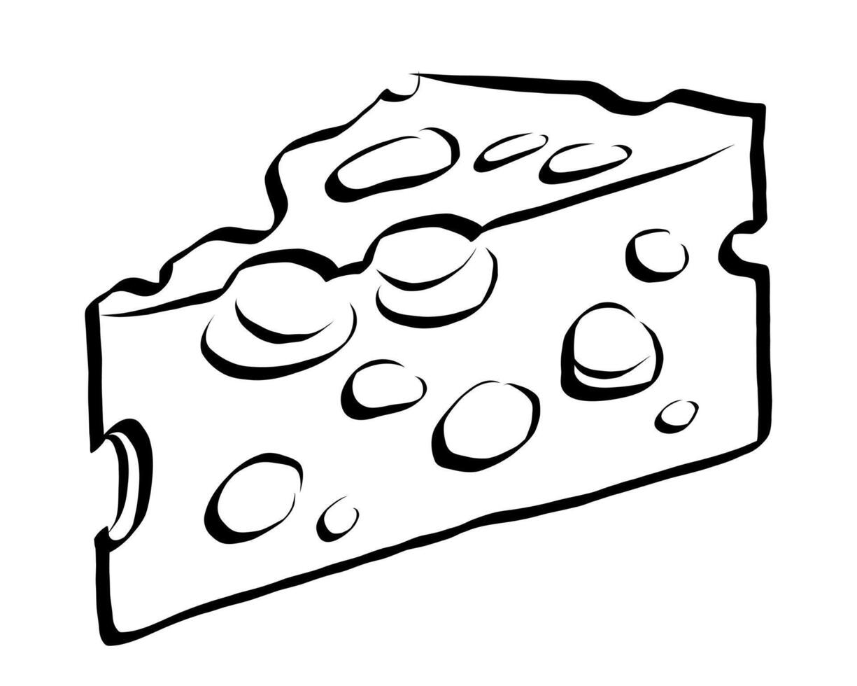 Hand drawn cheese. Maasdam. Organic farm food. Line icon illustration for logo, poster, menu. Isolated on white background. vector