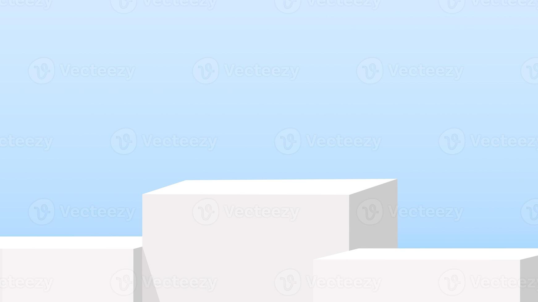 White podium for product display and advertising horizontal on blue sky with white cloud, 3d model display stand for product presentation for sale, Sky background, Scene Nature, White square building. photo