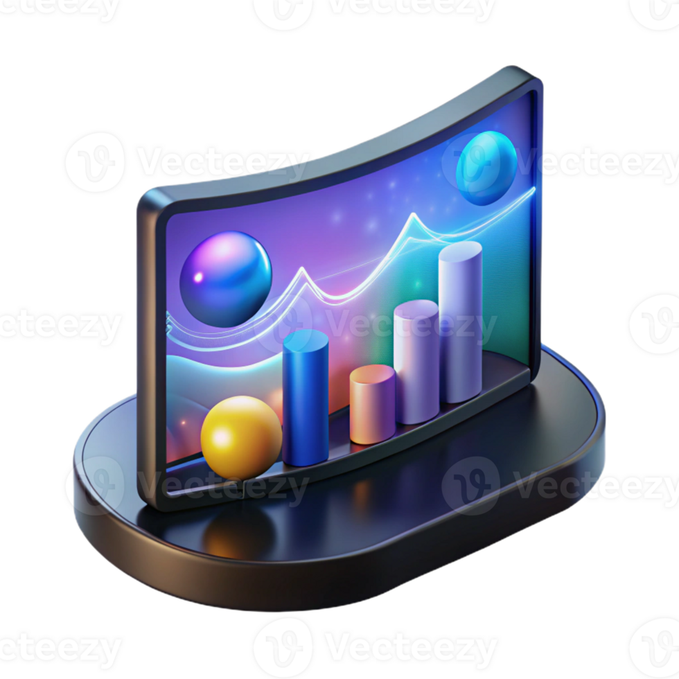 memorable industrial Professional render, isolated cutout, ultra-detailed depiction of a single, flexible OLED display, displaying abstract data visualization with Transparent Background fine detail png