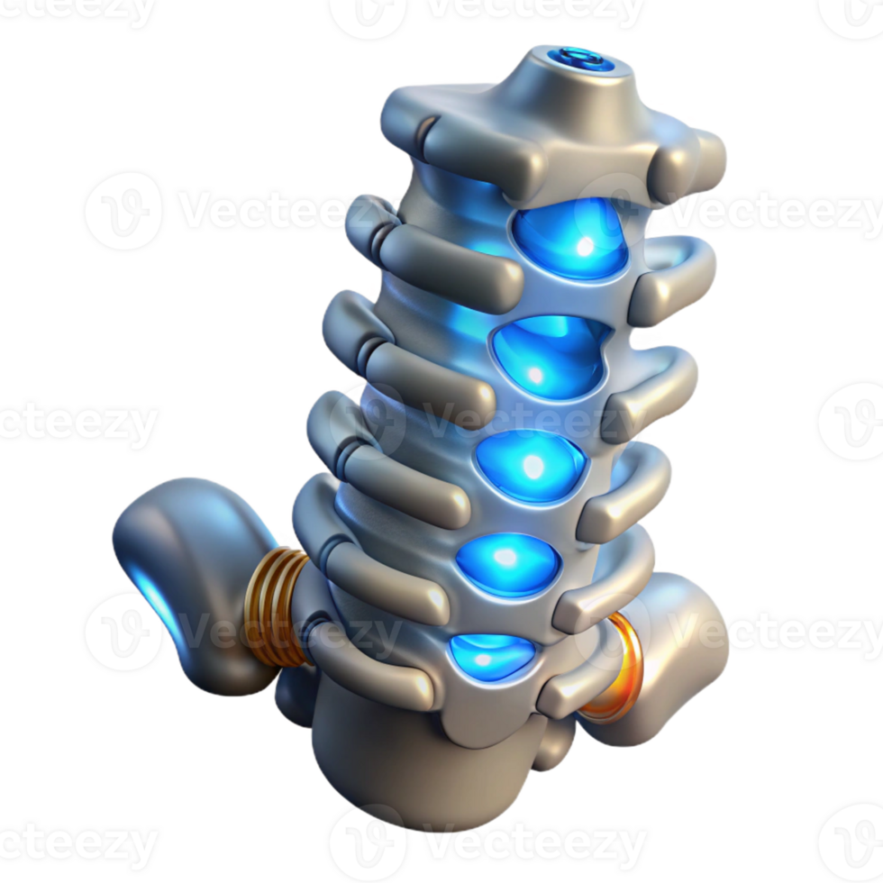 magnificent elegant Cybernetic spine implant, metallic vertebrae, glowing circuitry with Transparent Background top-tier png