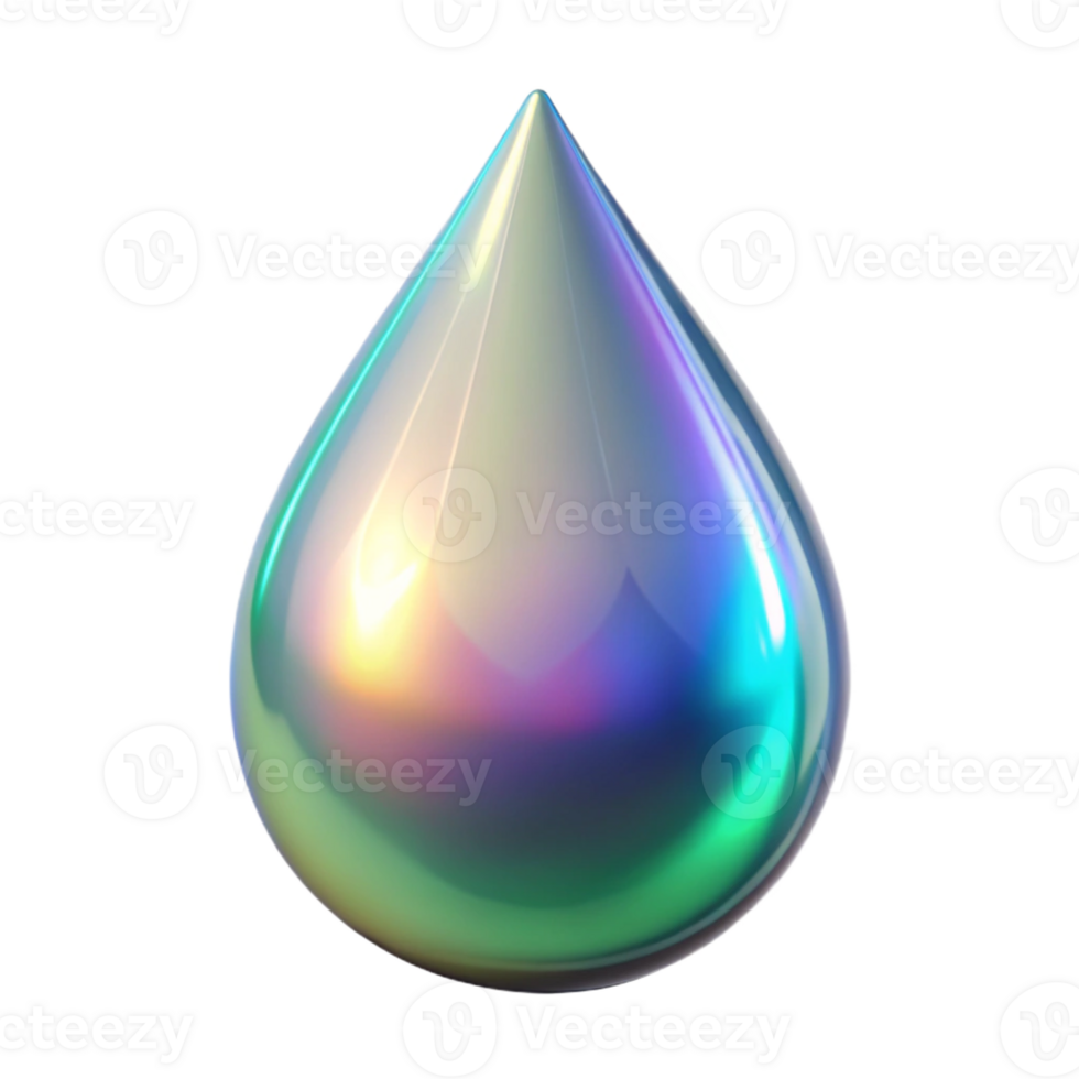 joyful splendid A single, floating teardrop with iridescent colors with Transparent Background 4K png