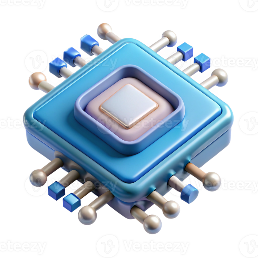 magnificent quintessential Concept art style, isolated cutout of a single, levitating microchip with intricate circuitry, hyper-specific with Transparent Background png