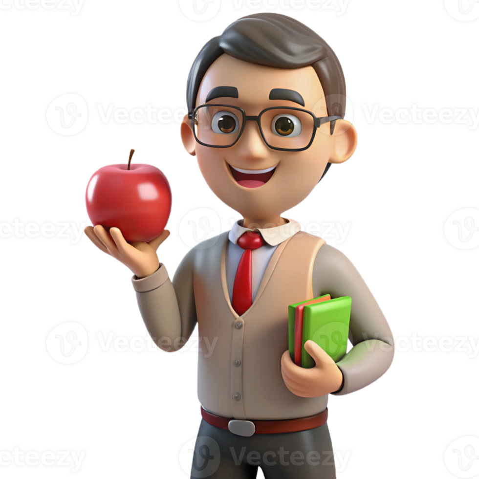 gorgeous tranquil geometric Tired teacher, holding apple, with Transparent Background premium png