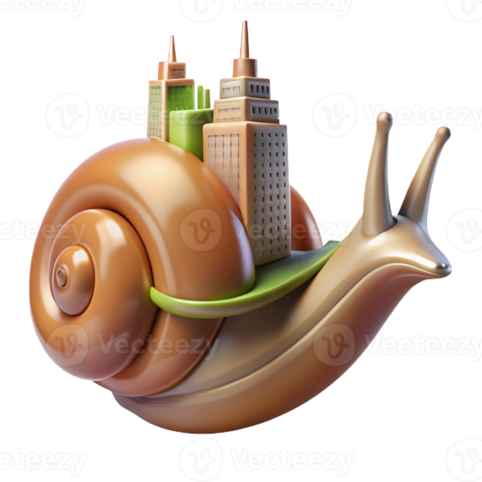 impressive ethereal impressionist Ultra-detailed, hyper-specific, photorealistic render of a single, giant snail shell with a miniature city built inside with Transparent Background 8K png