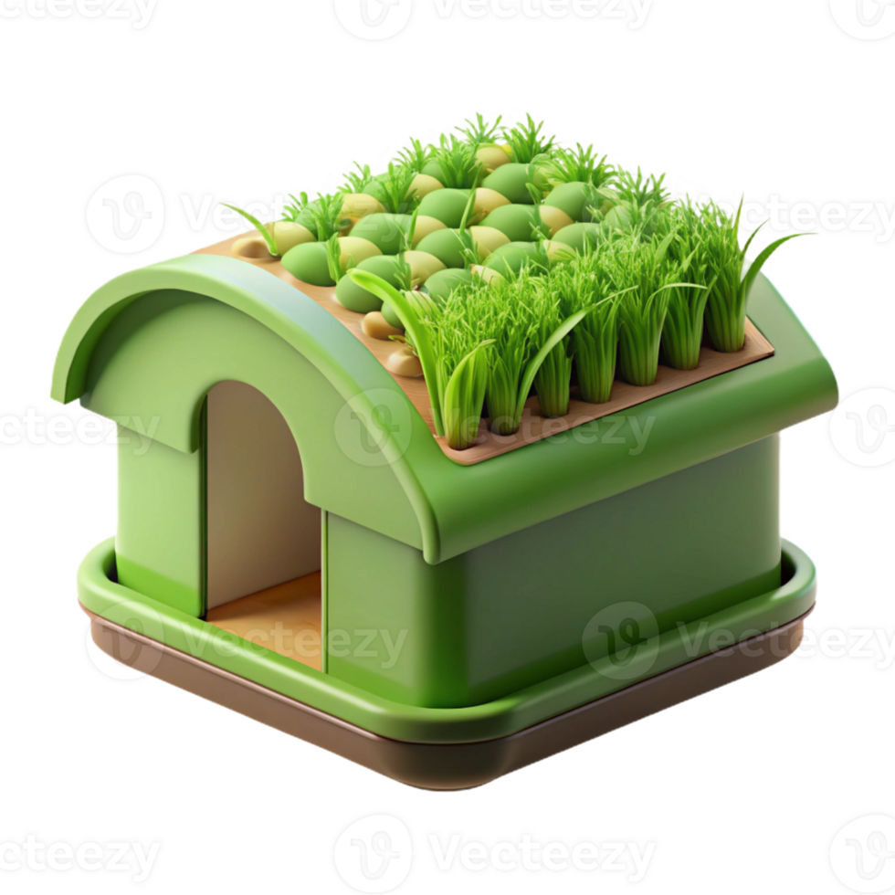 dramatic reflective vintage Green roof section, planted vegetation with Transparent Background artisan png