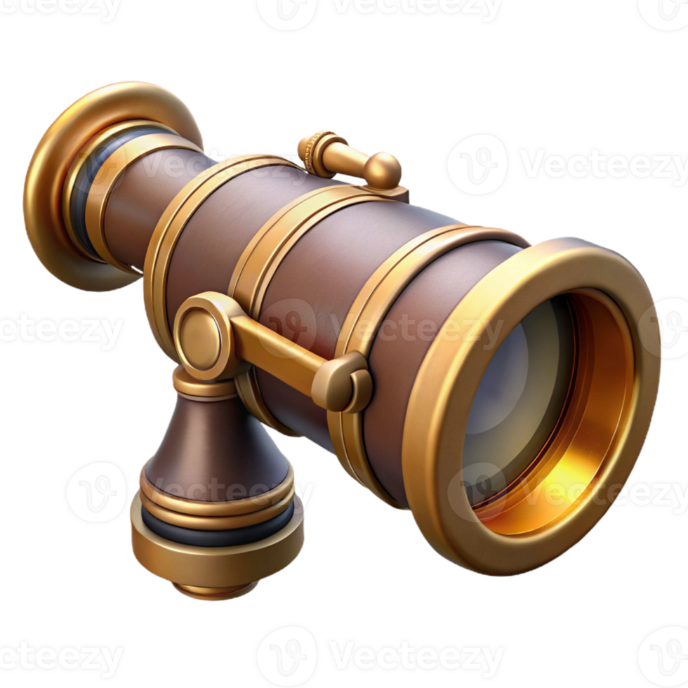 elegant notable Ultra-detailed, professional render of a steampunk spyglass with brass and leather accents Hyper-specific, isolated cutout with Transparent Background png