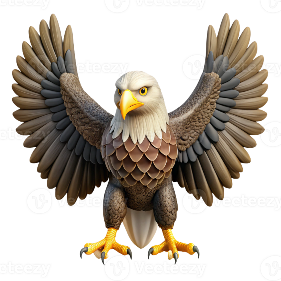 glorious playful baroque Majestic bald eagle, wings spread, with Transparent Background studio quality png