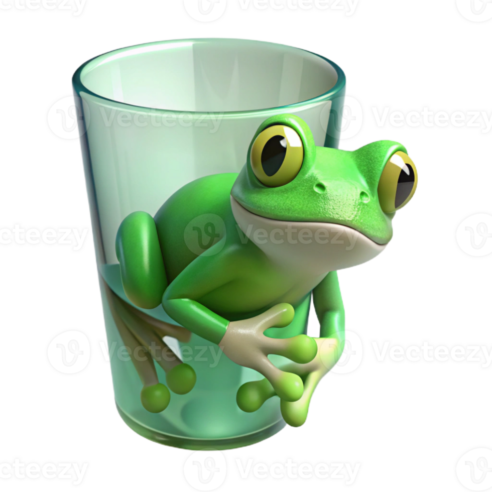 signature traditional Green tree frog, clinging to glass, with Transparent Background museum quality png