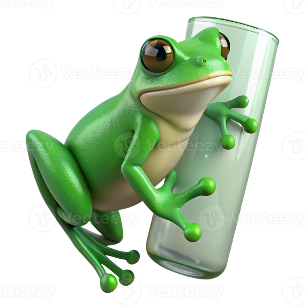 rare bohemian Green tree frog, clinging to glass, with Transparent Background top-tier png