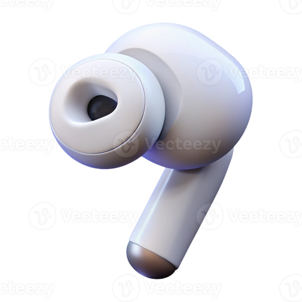 melancholic extraordinary Concept art style, isolated cutout of a single white wireless earbud with Transparent Background high resolution png