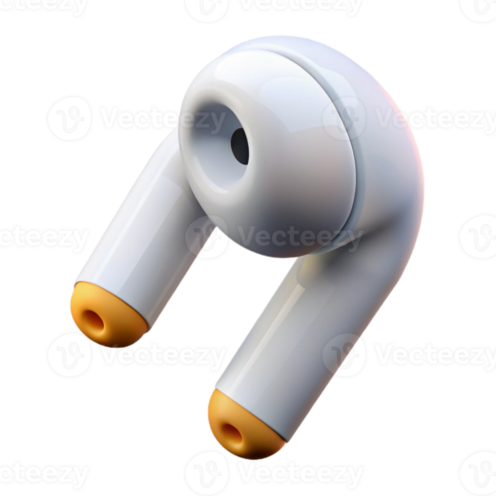 immaculate nostalgic art deco Concept art style, isolated cutout of a single white wireless earbud with Transparent Background exclusive png