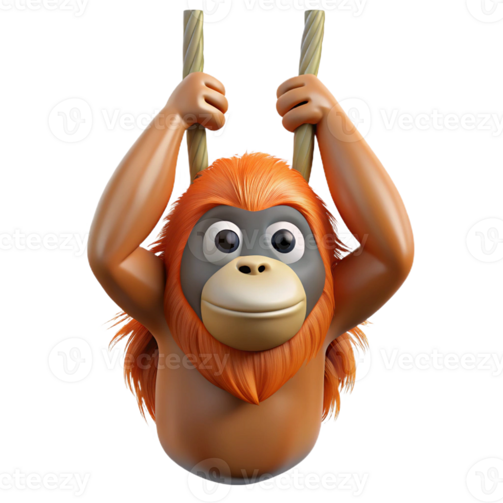striking abstract Orangutan, hanging, with Transparent Background 8K png