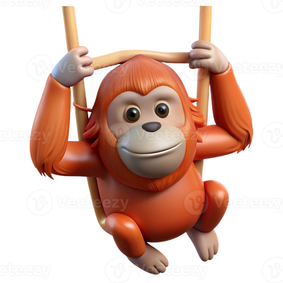 wonderful ethereal traditional Orangutan, hanging, with Transparent Background museum quality png