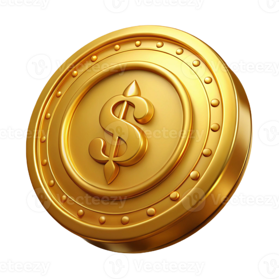 ethereal majestic Gold coin, antique design, with Transparent Background high quality png