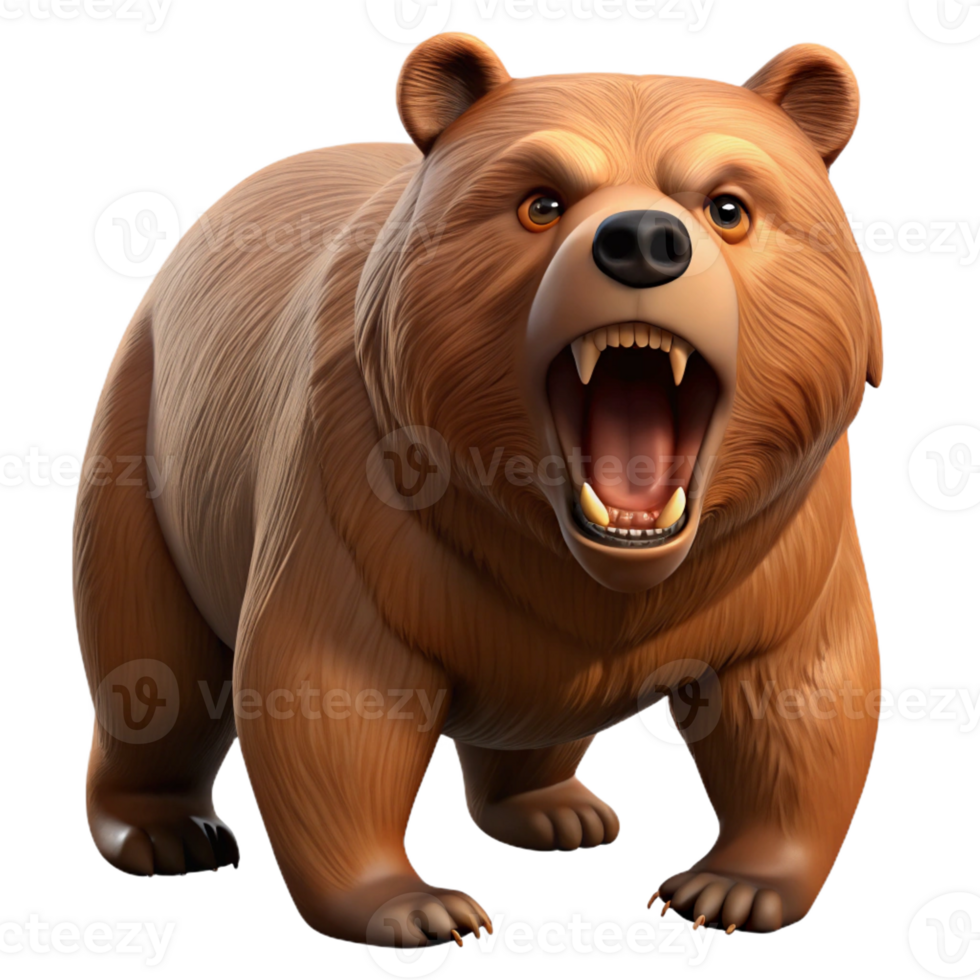 magnificent nostalgic bohemian Grizzly bear, roaring, with Transparent Background flawless png