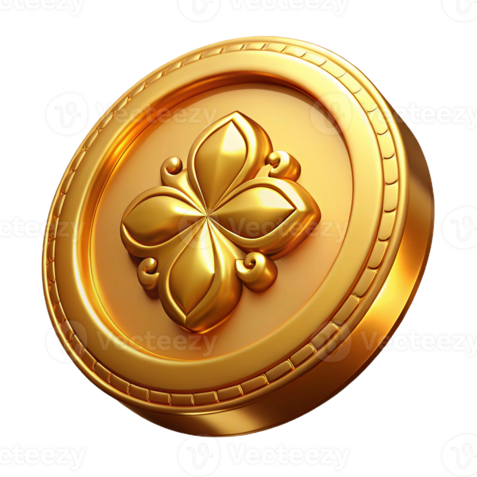 iconic vintage Gold coin, antique design, with Transparent Background crisp png