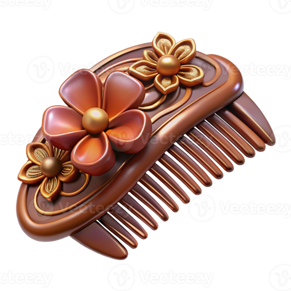 magnificent calm urban Photorealistic, professional render, isolated cutout of an Art Nouveau hair comb, tortoiseshell, floral decoration, with Transparent Background genuine png