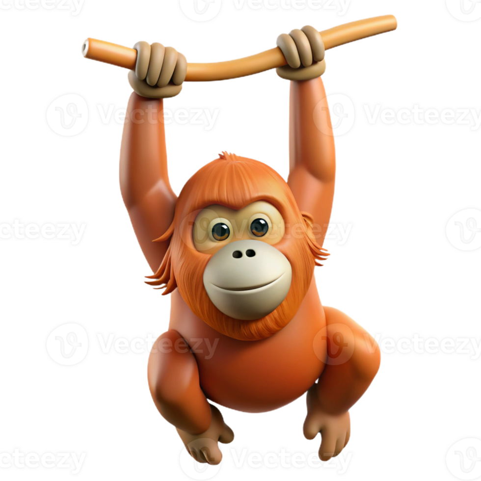 intense immaculate Orangutan, hanging, long arms with Transparent Background masterfully captured png