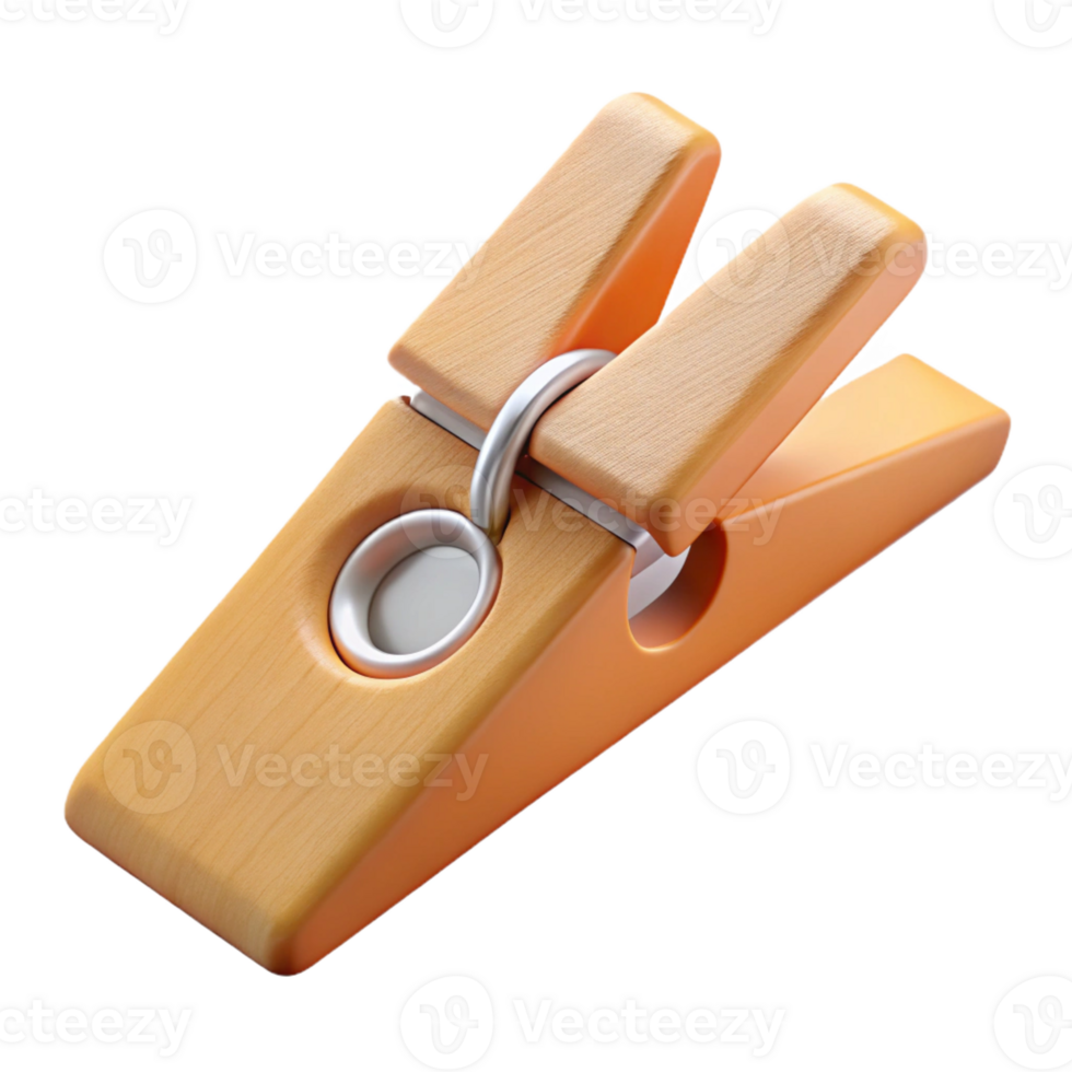 fascinating iconic Concept art style, hyper-specific isolated cutout of a single wooden clothespin with Transparent Background png