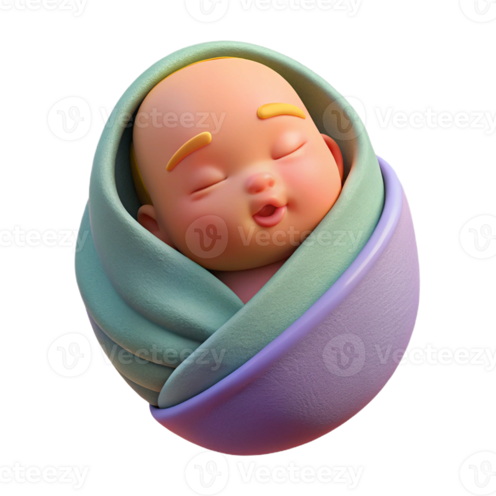 impressive iconic Sleeping newborn baby wrapped in a blanket with Transparent Background png