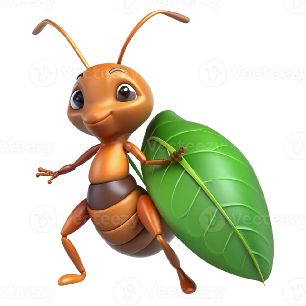 joyful beautiful Ant, worker ant, carrying leaf leaf not visible, with Transparent Background precision png