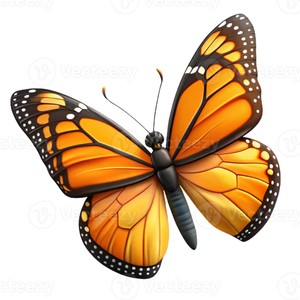 exceptional avant-garde Butterfly, monarch, wings open, with Transparent Background studio quality png