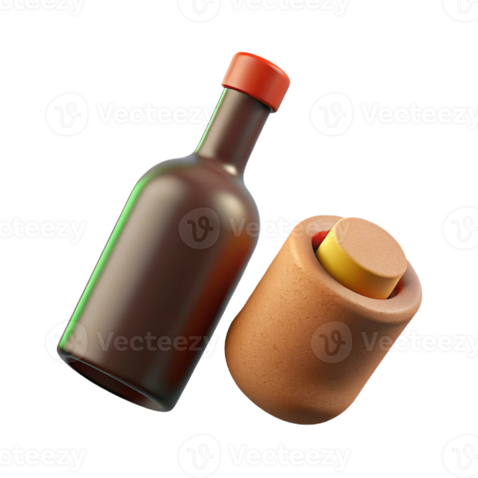joyful splendid Concept art style, hyper-specific isolated cutout of a single cork, wine bottle with Transparent Background gallery standard png
