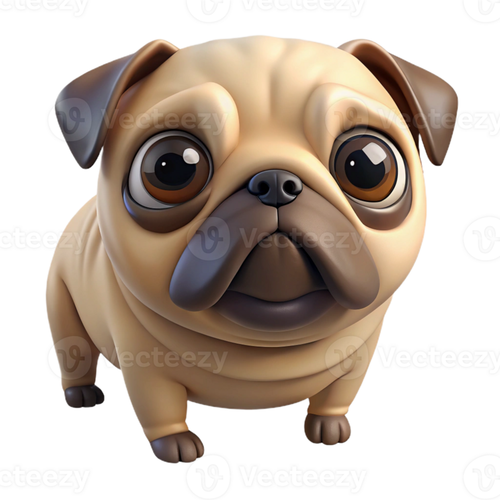 exquisite timeless Pug, wrinkled face, curious expression, with Transparent Background png