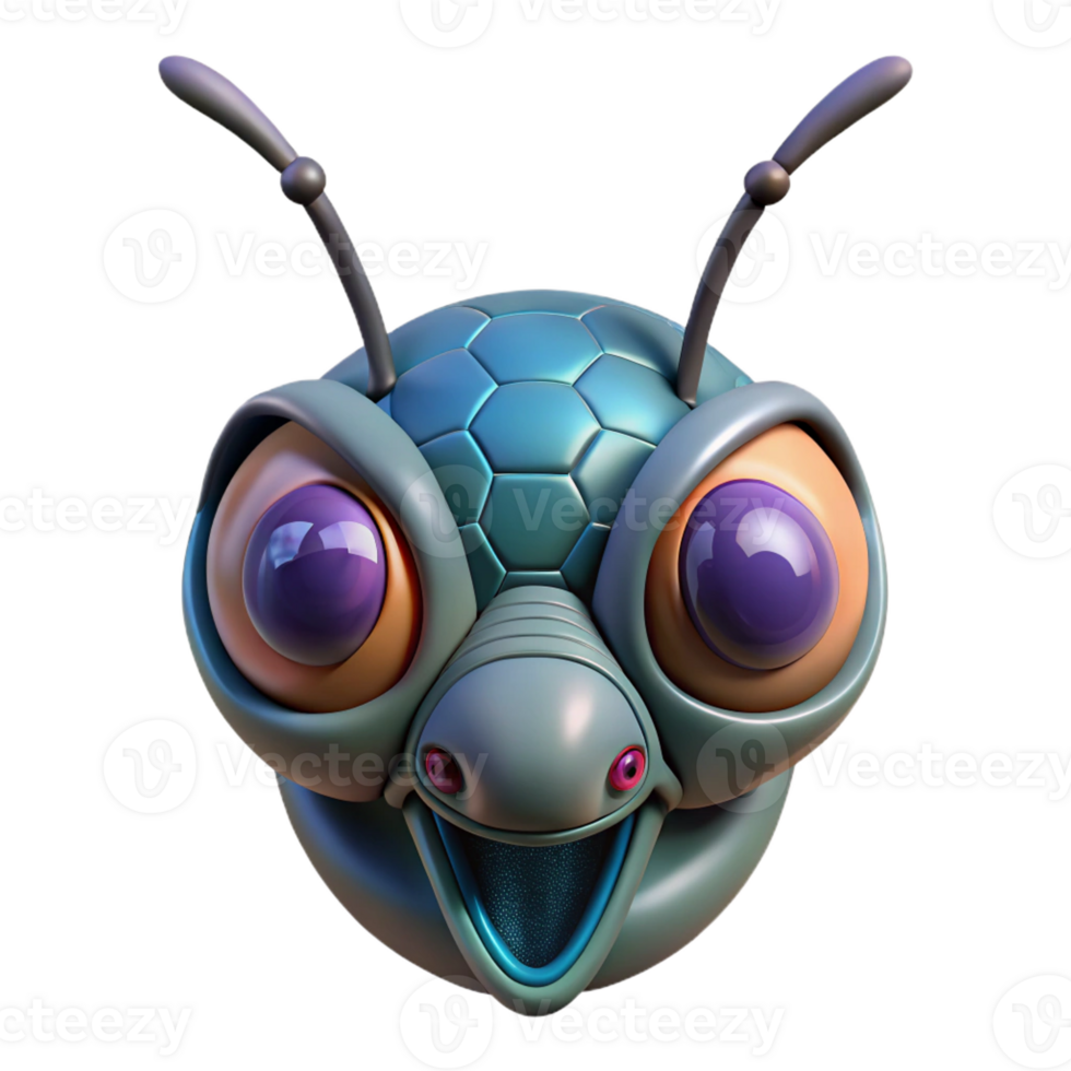serene peaceful victorian Alien insect head with multifaceted eyes and mandibles with Transparent Background high resolution png