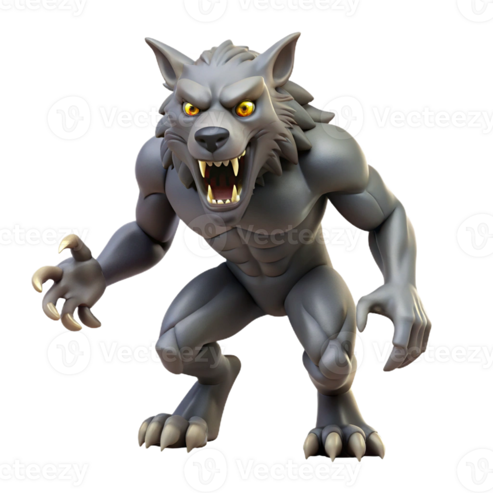 glorious surreal A snarling werewolf mid-transformation, claws extended with Transparent Background elite png