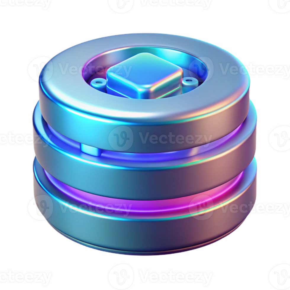 striking bold surreal Holographic data storage device with spinning glyphs with Transparent Background fine detail png