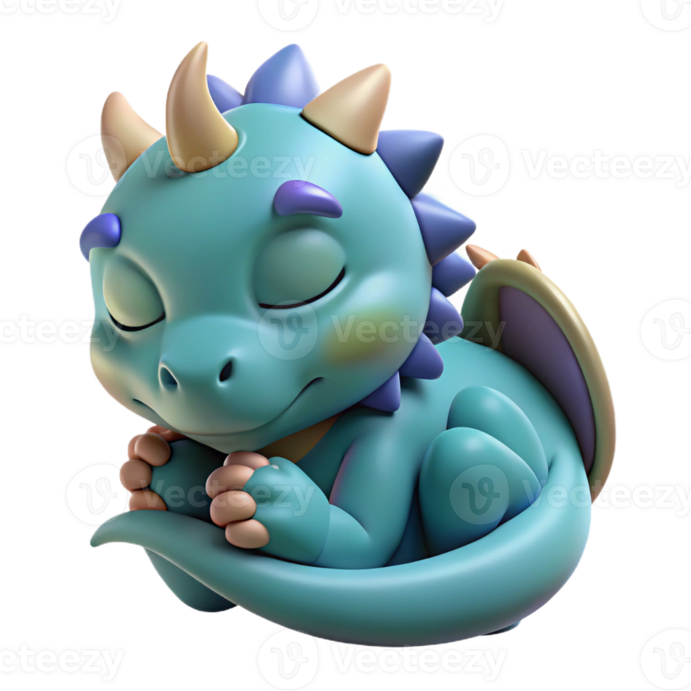 impressive tranquil futuristic A cute baby dragon curled up asleep with Transparent Background precision png