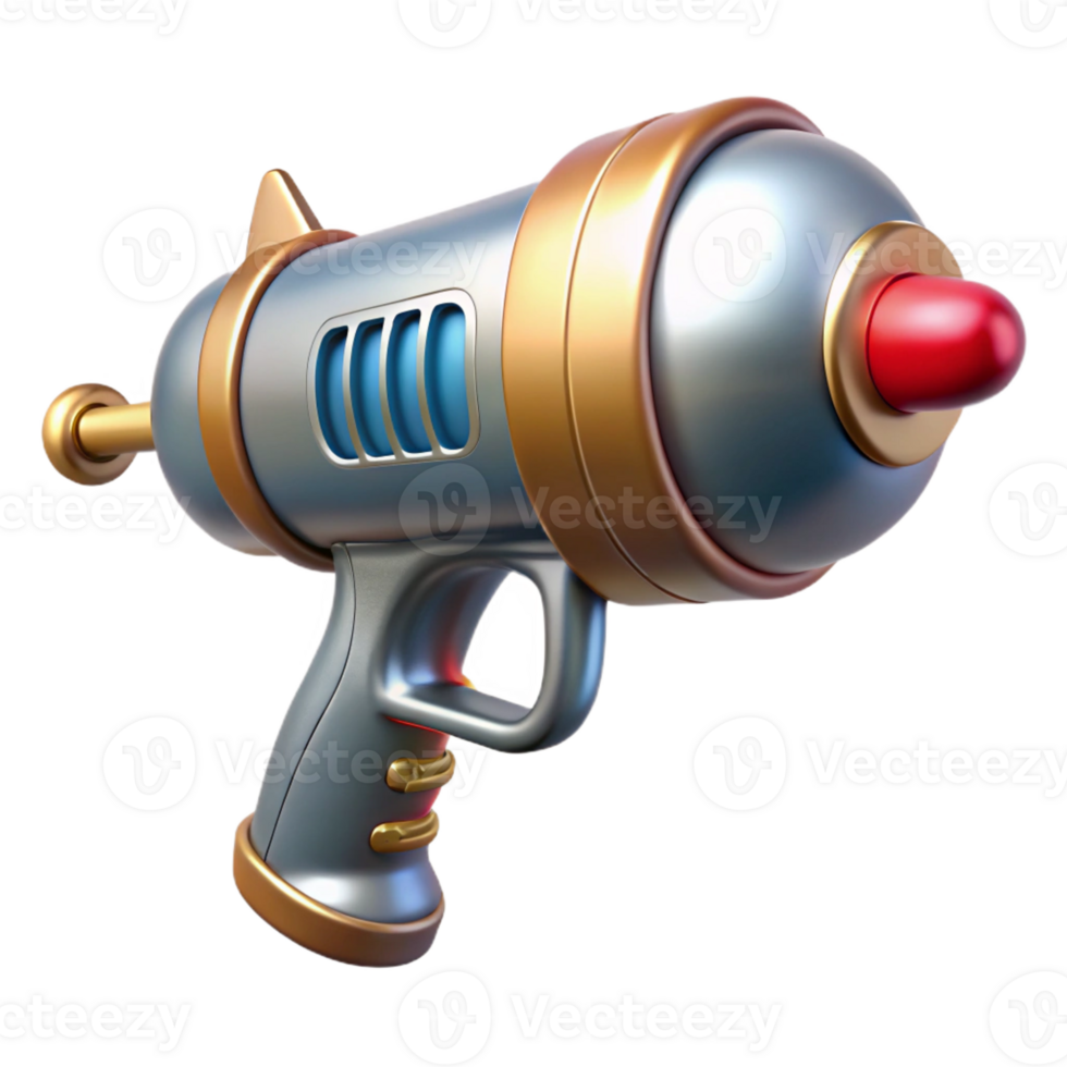 fascinating artistic Retro ray gun with chrome finish and wooden handle with Transparent Background 4K png