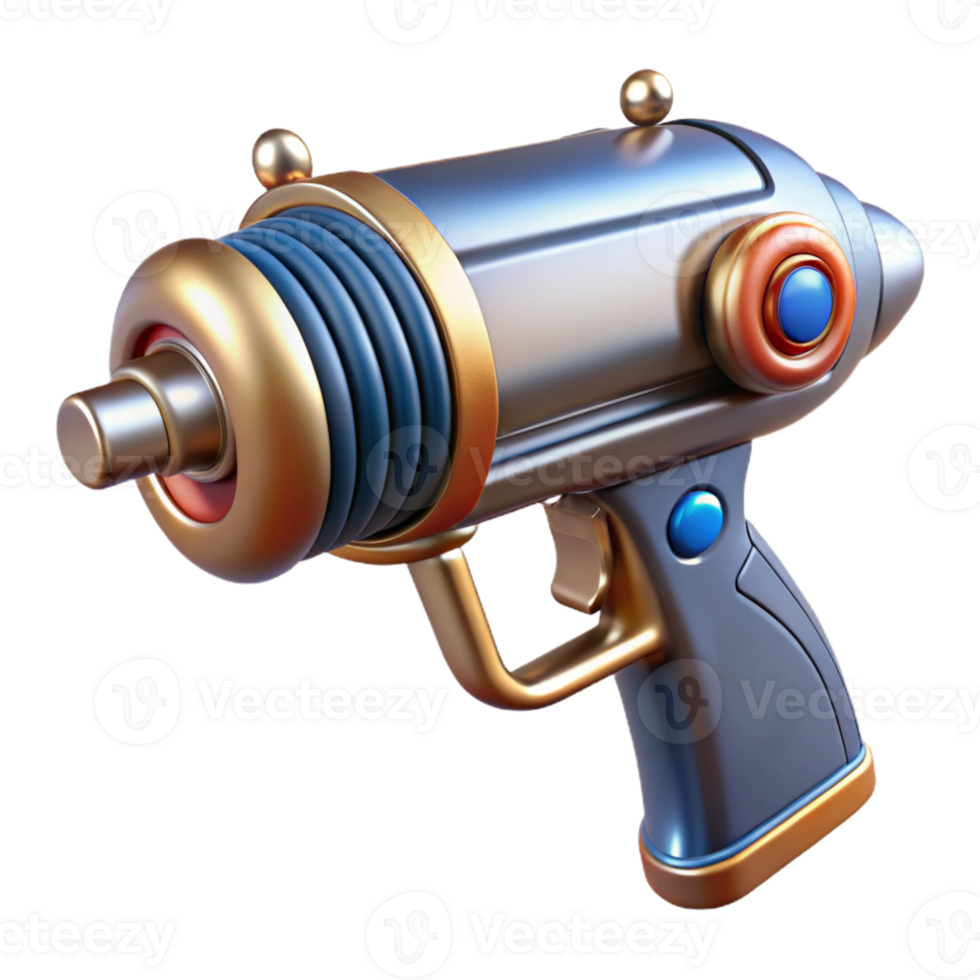 gorgeous whimsical classic Retro ray gun with chrome finish and wooden handle with Transparent Background elite png