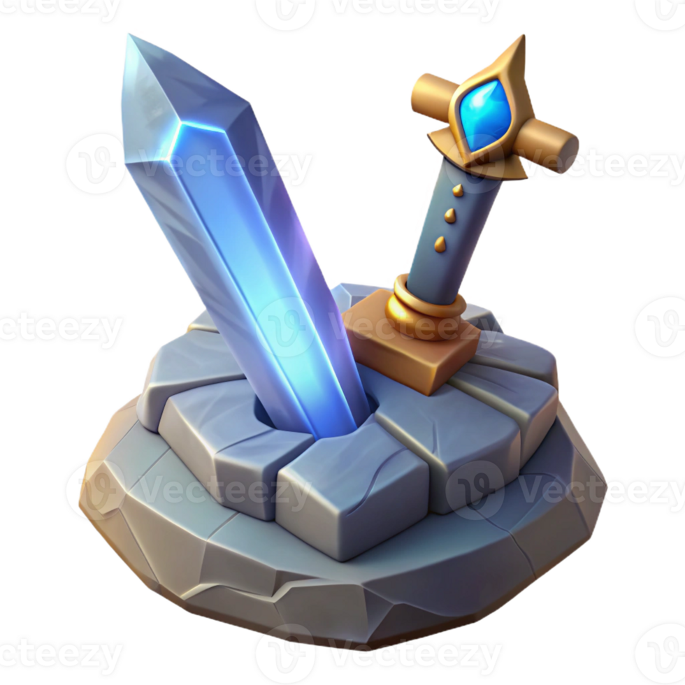 mysterious spectacular A powerful magic sword embedded in a stone with Transparent Background high quality png
