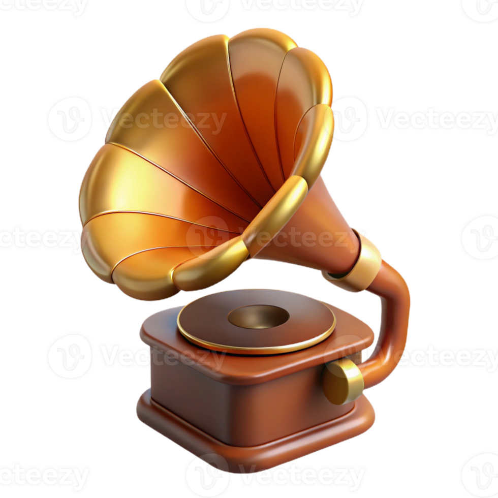 majestic joyful renaissance Concept art style, isolated cutout of a vintage gramophone with a flared horn, hyper-specific with Transparent Background artisan png