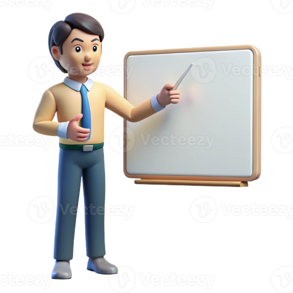 memorable creative Teacher pointing at a whiteboard with Transparent Background ultra HD png