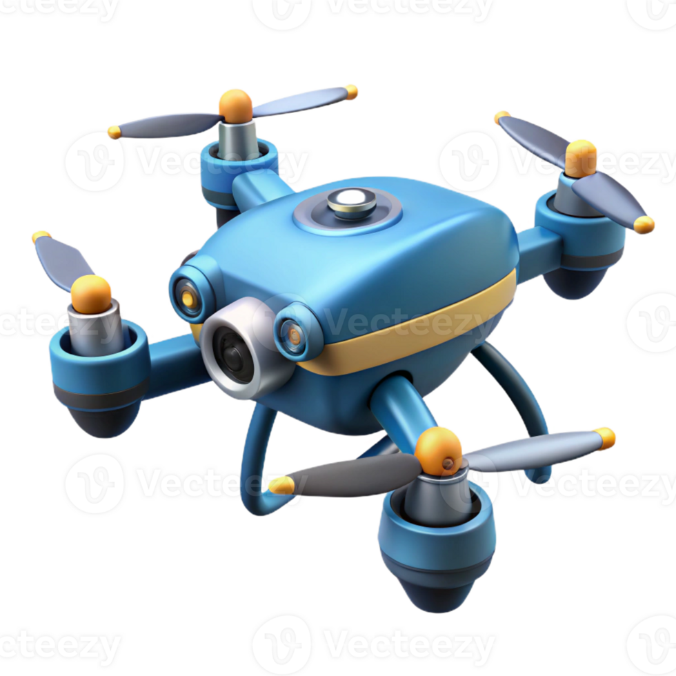 tranquil pristine Robotic drone with camera and rotating propellers with Transparent Background flawless png