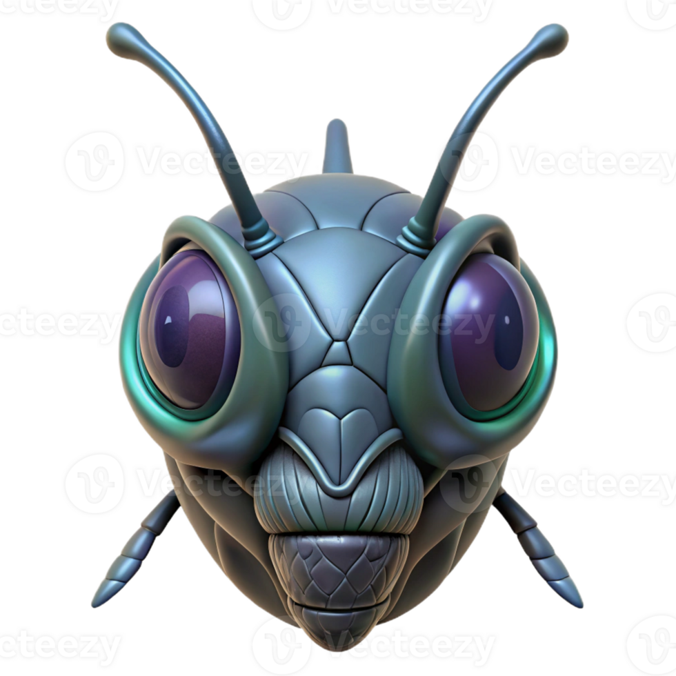 extraordinary geometric Alien insect head with multifaceted eyes and mandibles with Transparent Background genuine png