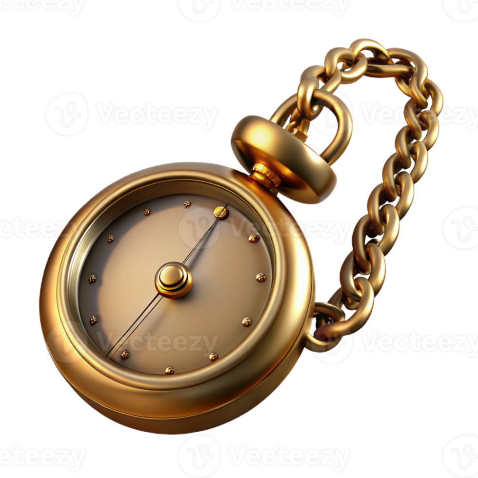 mesmerizing renaissance Hyper-specific, photorealistic concept art style render of a vintage pocket watch with chain, isolated cutout with Transparent Background crisp png