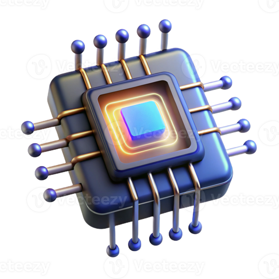mesmerizing exceptional Cyberpunk data chip with glowing circuitry and exposed wires with Transparent Background png