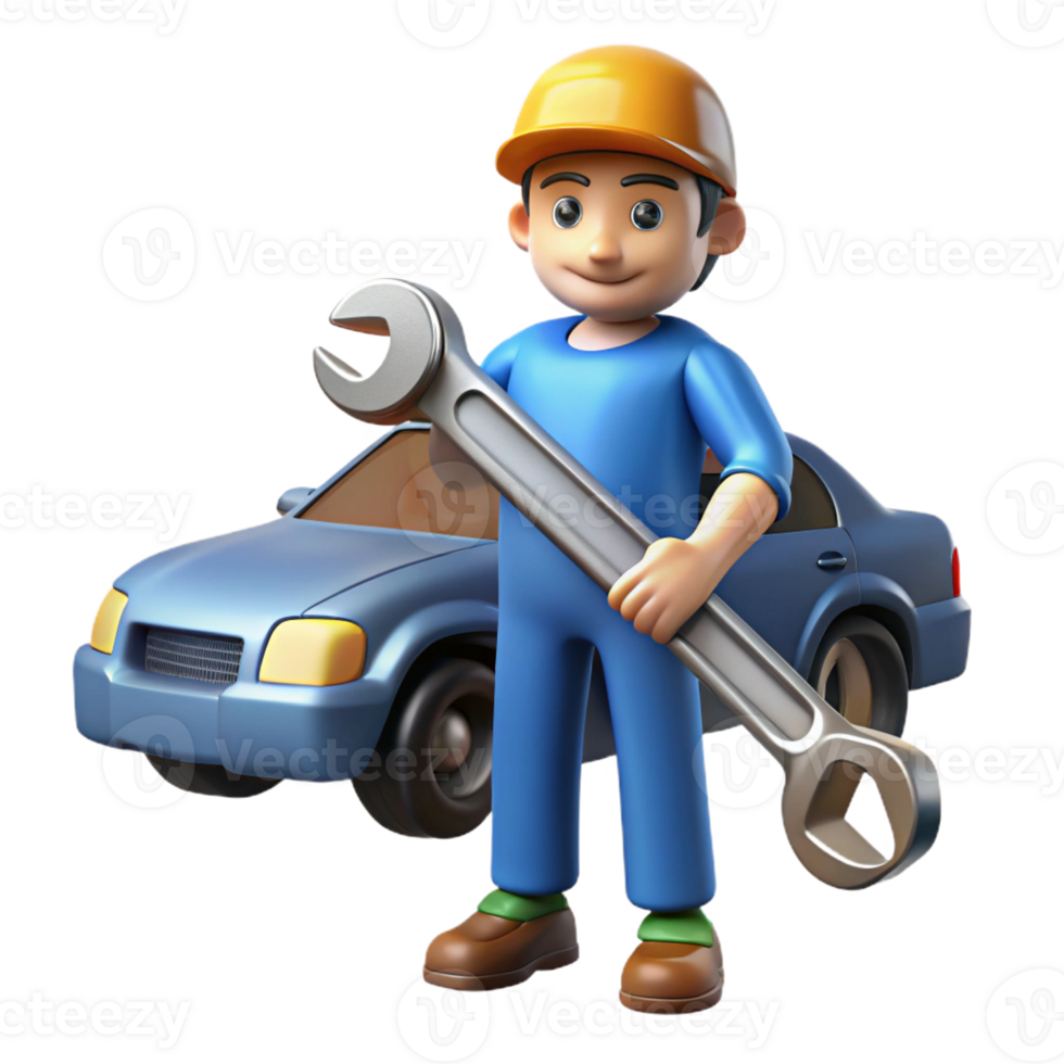 glorious peaceful contemporary Mechanic with wrench fixing a car part with Transparent Background ultra HD png