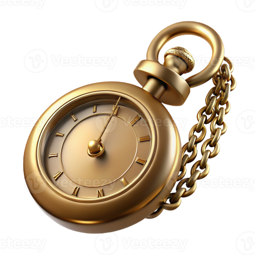 dazzling coveted Hyper-specific, photorealistic concept art style render of a vintage pocket watch with chain, isolated cutout with Transparent Background png