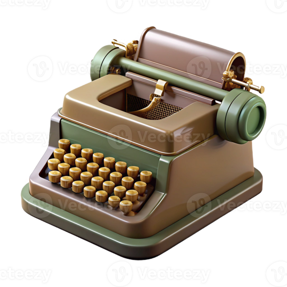 hypnotic inspired Professional render, isolated cutout, ultra-detailed vintage typewriter with keys visible with Transparent Background png