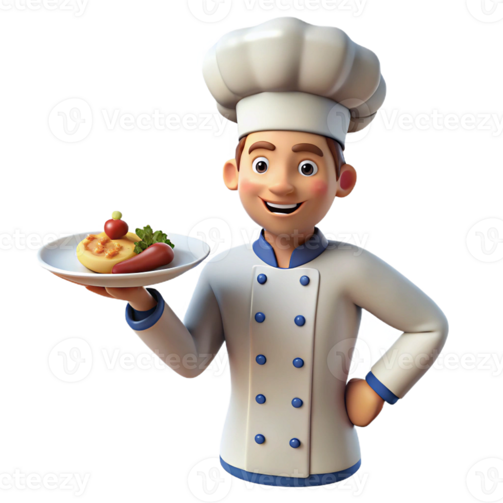 impressive memorable Chef holding a plate of food with Transparent Background png