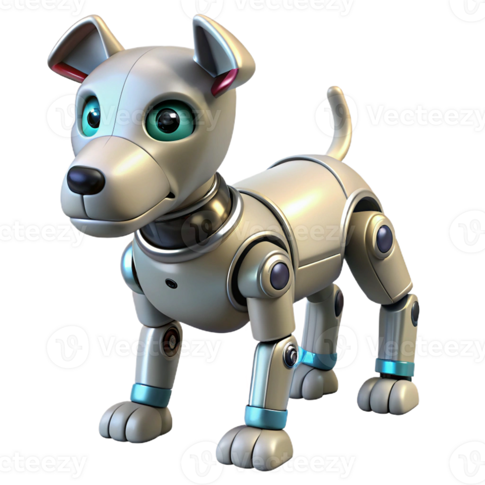 reflective captivating Robotic dog with articulated legs and wagging tail with Transparent Background crisp png
