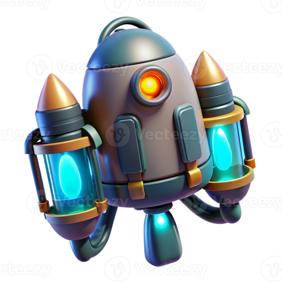 stunning tranquil abstract Futuristic jetpack with glowing thrusters and control panel with Transparent Background perfect clarity png
