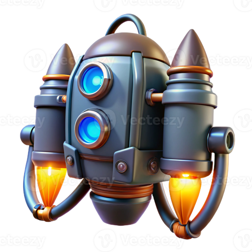 iconic mid-century Futuristic jetpack with glowing thrusters and control panel with Transparent Background sharp png