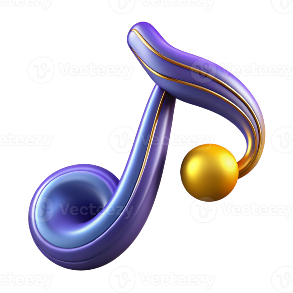 intense fascinating A single, abstract musical note with flowing lines, with Transparent Background studio quality png