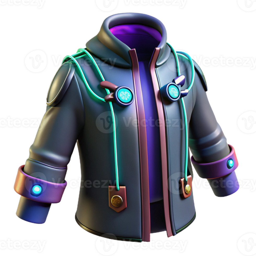 serene distinguished Cyberpunk clothing with integrated LEDs and fiber optic cables with Transparent Background png